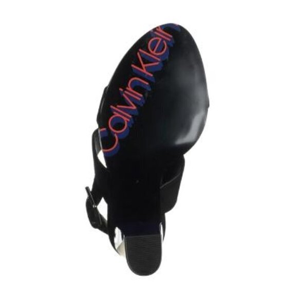 Calvin Klein Womens Black Suede Leather Block Heeled Open Toe Sandals Sz 8.5 New - Picture 3 of 12